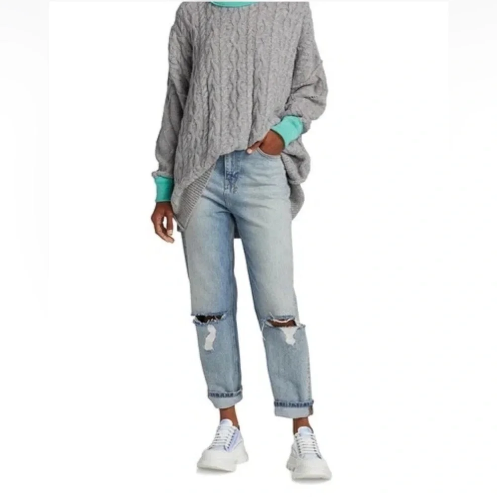 NWT $168 Free People XS Olympia Oversized Colorblock Sweater NEW Grey Combo New - Picture 8 of 9